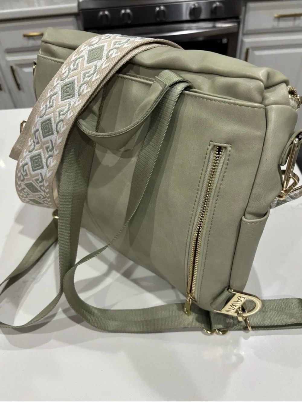 NEW Fawn Design The Original Diaper Bag, Backpack, Purse w crossbody strap Green